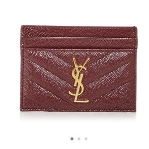 Saint Laurent Monogrammed Quilted Leather Card Case Rouge/Gold